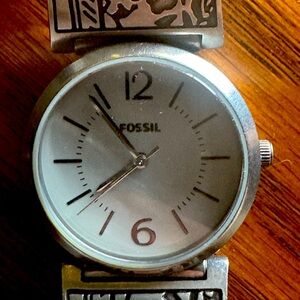 Fossil Silver Watch with Artistic Band